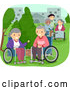Vector of Caregiver and Senior Citizens in Wheelchairs, Enjoying a Park by BNP Design Studio