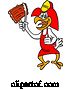 Vector of Cartoon Bbq Fireman Chicken Holding up Ribs with Tongs by LaffToon