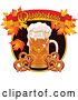 Vector of Cartoon Beer Mug and Soft Pretzels Under an Oktoberfest Banner with Autumn Leaves by Pushkin