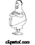 Vector of Cartoon Black and White Hairy Chubby Guy with Folded Arms, Standing in Swim Trunks by Djart