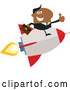 Vector of Cartoon Black Business Man Holding a Thumb up and Flying on a Rocket by Hit Toon