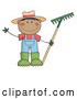 Vector of Cartoon Black Farmer Boy Holding a Rake and Waving by Hit Toon