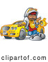Vector of Cartoon Black Hip Hop Guy Leaning Against His Car and Decked out in Bling by Clip Art Mascots