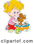 Vector of Cartoon Blond Girl Washing a Puppy in a Tub by Alex Bannykh