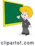 Vector of Cartoon Blond School Boy Writing on a Grid Chalkboard by Alex Bannykh