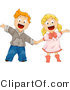Vector of Cartoon Boy and Girl Holding Hands While Waving and Smiling by BNP Design Studio