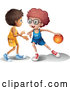 Vector of Cartoon Boys Playing Basketball by