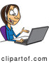 Vector of Cartoon Brunette White Businesswoman Working on a Laptop and Offering Tech or Customer Service Support by Toonaday
