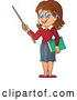 Vector of Cartoon Brunette White Female Teacher Holding a Pointer Stick by Visekart
