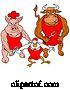 Vector of Cartoon Buff Bbq Chef Bull, Chicken and Pig Flexing Their Muscles by LaffToon