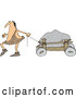 Vector of Cartoon Caveman Pulling a Boulder on a Cart by Djart