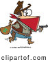 Vector of Cartoon Charles Earl Bowles, Black Bart Outlaw Running with a Stolen Bag of Money While Pointing a Gun Forward by Toonaday
