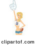 Vector of Cartoon Cheerleader Using Number One Glove While Holding a Football by BNP Design Studio