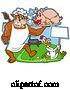 Vector of Cartoon Chef Bull Holding a Stuffed Pig on a Platter over a Chicken with a Sign by a Bbq Grill by LaffToon