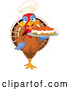 Vector of Cartoon Chef Turkey Bird Serving a Thanksgiving Pumpkin Pie by Pushkin