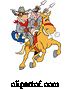 Vector of Cartoon Chicken, Bull and Pig Civil War Soldiers Riding a Horse with Bbq Sauce by LaffToon