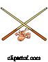 Vector of Cartoon Chicken Wings and Crossed Billiards Pool Cue Stick by LaffToon