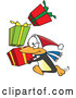 Vector of Cartoon Christmas Penguin Rushing with Stack of Presents by Toonaday