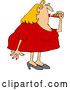Vector of Cartoon Chubby Blond White Lady Applying Lipstick by Djart