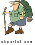 Vector of Cartoon Chubby Guy in Hiking Gear, Holding a Stick by Djart