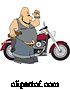 Vector of Cartoon Chubby Tattooed Bald White Male Biker Holding a Beer Bottle by His Motorcycle by Djart