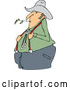 Vector of Cartoon Chubby White Male Farmer Holding His Suspenders and Chewing on Straw by Djart