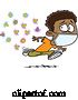 Vector of Cartoon Clipart Boy Wearing a Mask and Running from Germs by Toonaday
