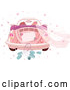 Vector of Cartoon Couple Driving Away in a Pink VW Slug Bug Wedding Car by Pushkin
