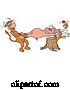 Vector of Cartoon Cow and Chicken Pulling a Pig, Pulled Pork by LaffToon