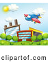 Vector of Cartoon Cute Airplane over a Factory 2 by