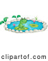 Vector of Cartoon Cute Frog in a Lily Pad Pond by