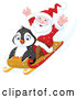 Vector of Cartoon Cute Penguin and Santa Going Downhill on a Sled by Pushkin