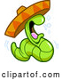 Vector of Cartoon Drunk Tequila Worm Wearing a Mexican Sombrero Hat by Clip Art Mascots