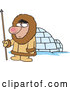 Vector of Cartoon Eskimo Hunter Guy by an Igloo by Toonaday