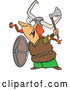 Vector of Cartoon Excited Red Haired White Female Viking Ready for Battle by Toonaday