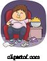Vector of Cartoon Fat White Guy Eating Popcorn in a Messy Living Room and Watching Tv by BNP Design Studio