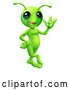 Vector of Cartoon Friendly Green Alien Waving Hello by AtStockIllustration