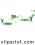 Vector of Cartoon Frog Leaping from One Lily Pad to Another by