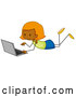 Vector of Cartoon Ginger Haired Black Stick Girl Using a Laptop on the Floor by