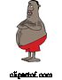 Vector of Cartoon Hairy Chubby Black Guy with Folded Arms, Standing in Swim Trunks by Djart