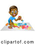 Vector of Cartoon Happy Black Boy Kneeling and Painting Artwork by AtStockIllustration