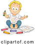 Vector of Cartoon Happy Blond White Boy Covered in Crayon Scribbles by BNP Design Studio