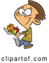 Vector of Cartoon Happy Brunette White School Boy Carrying a Cafeteria Lunch Tray by Toonaday