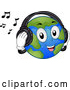 Vector of Cartoon Happy Earth Mascot Listening to Music with Headphones by BNP Design Studio