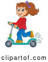 Vector of Cartoon Happy Girl Riding a Scooter by Visekart