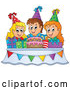 Vector of Cartoon Happy KChildren Around a Cake and Pesents at a Birthday Party by Visekart