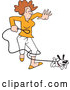 Vector of Cartoon Happy Puppy Dog Running and Tangling a White Lady in a Leash by Johnny Sajem