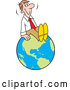Vector of Cartoon Happy White Businessman Sitting on Top of the World by Johnny Sajem