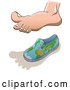 Vector of Cartoon Human Foot Casting a Shadow over a Small Globe Shoe for Earth Overshoot Day by Zooco