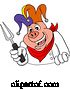 Vector of Cartoon Joker Pig Chef Holding a Bbq Fork by LaffToon
